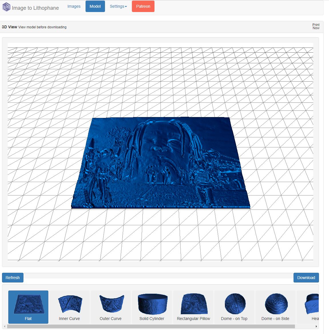 Afbeelding in 3DProcks weergegeven als lithophane